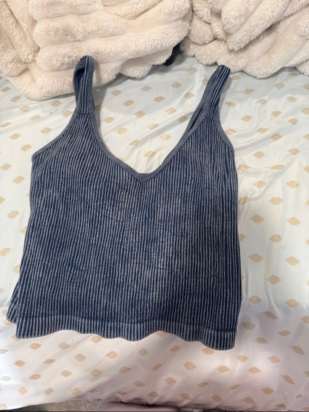New Mix Denim-Blue Ribbed V-Neck Crop Tank